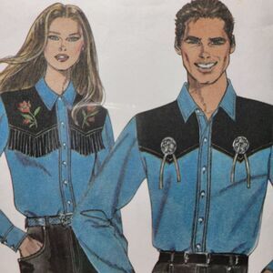 Simplicity 9539 Western Shirt Pattern Mens Womens Matching Cowboy Rodeo UNCUT